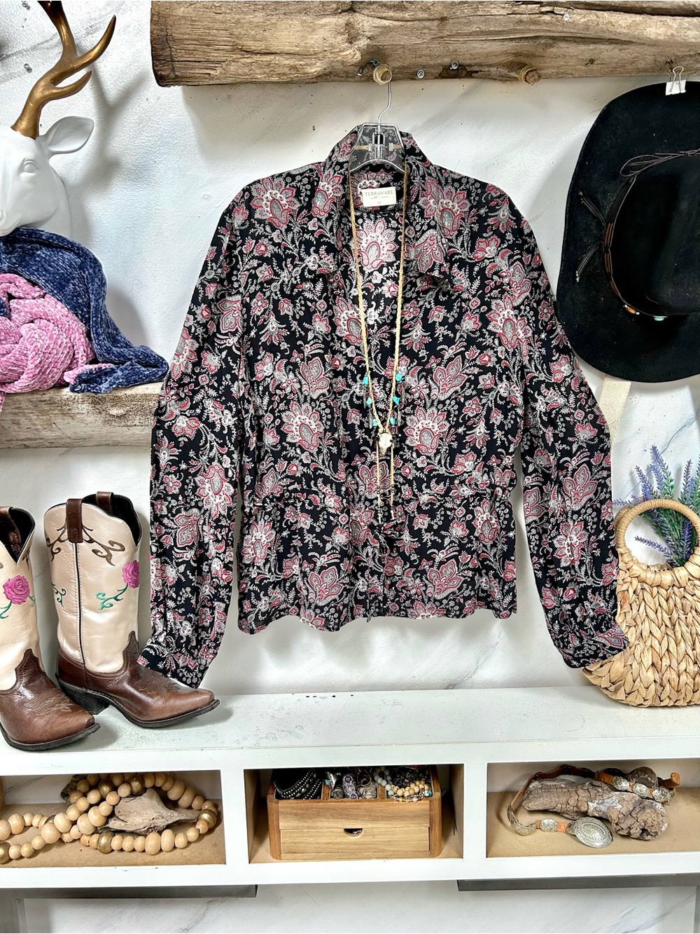 Paisley gypsy floral boho wool blend blouse w cottagecore prairie Country vibe